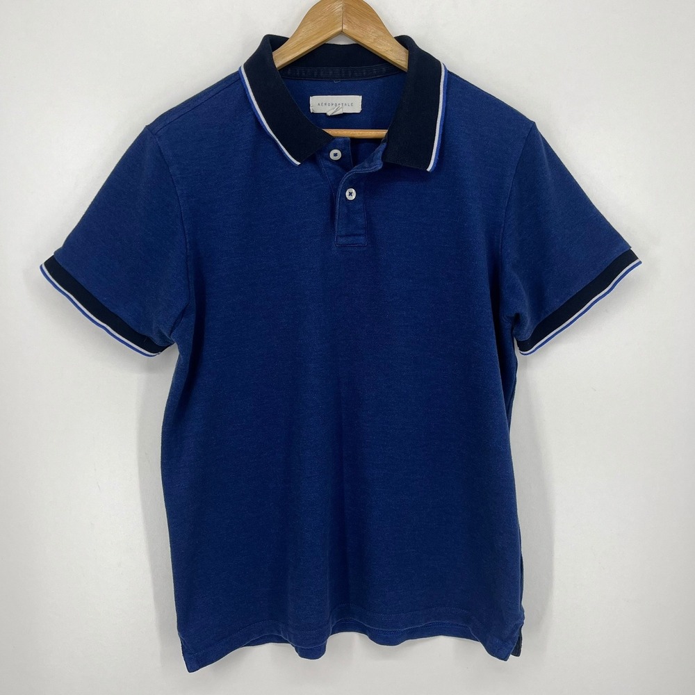 Aeropostale Mens Blue Tipped Collar Short Sleeve Pique Polo Shirt XL